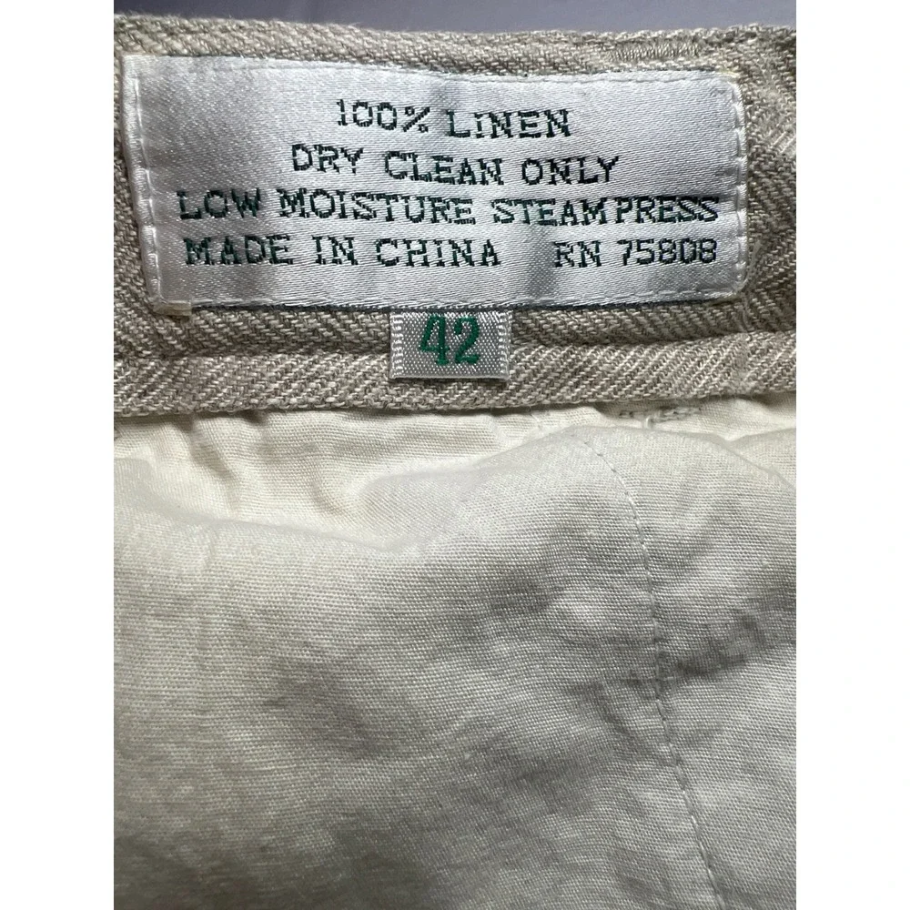 Greg Peters Linen Shorts Beige Herringbone Pleated Cuffed Summer Coastal Size 42
